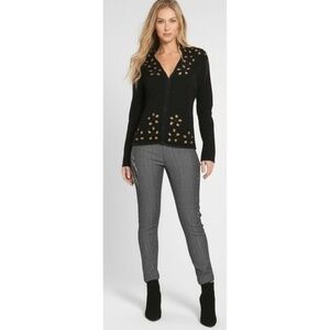 Gaby & Eden Long Sleeve Top Womens Size Small Black Embellished Knit High Collar